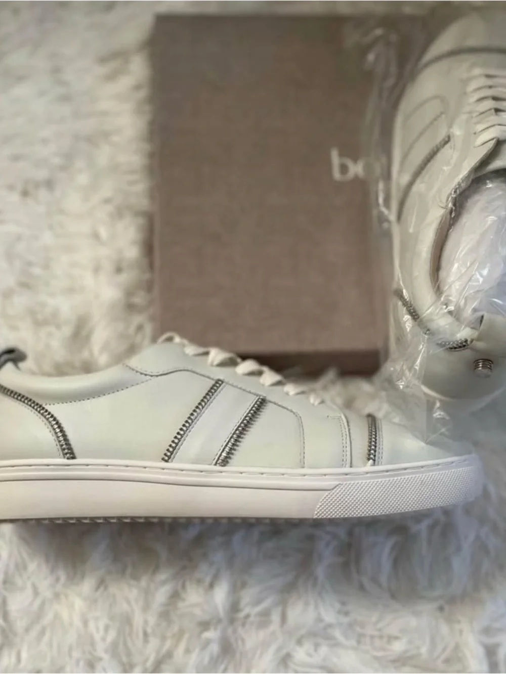 Botkier White Leather Lace-Up Sneakers with Silver Zip Detail